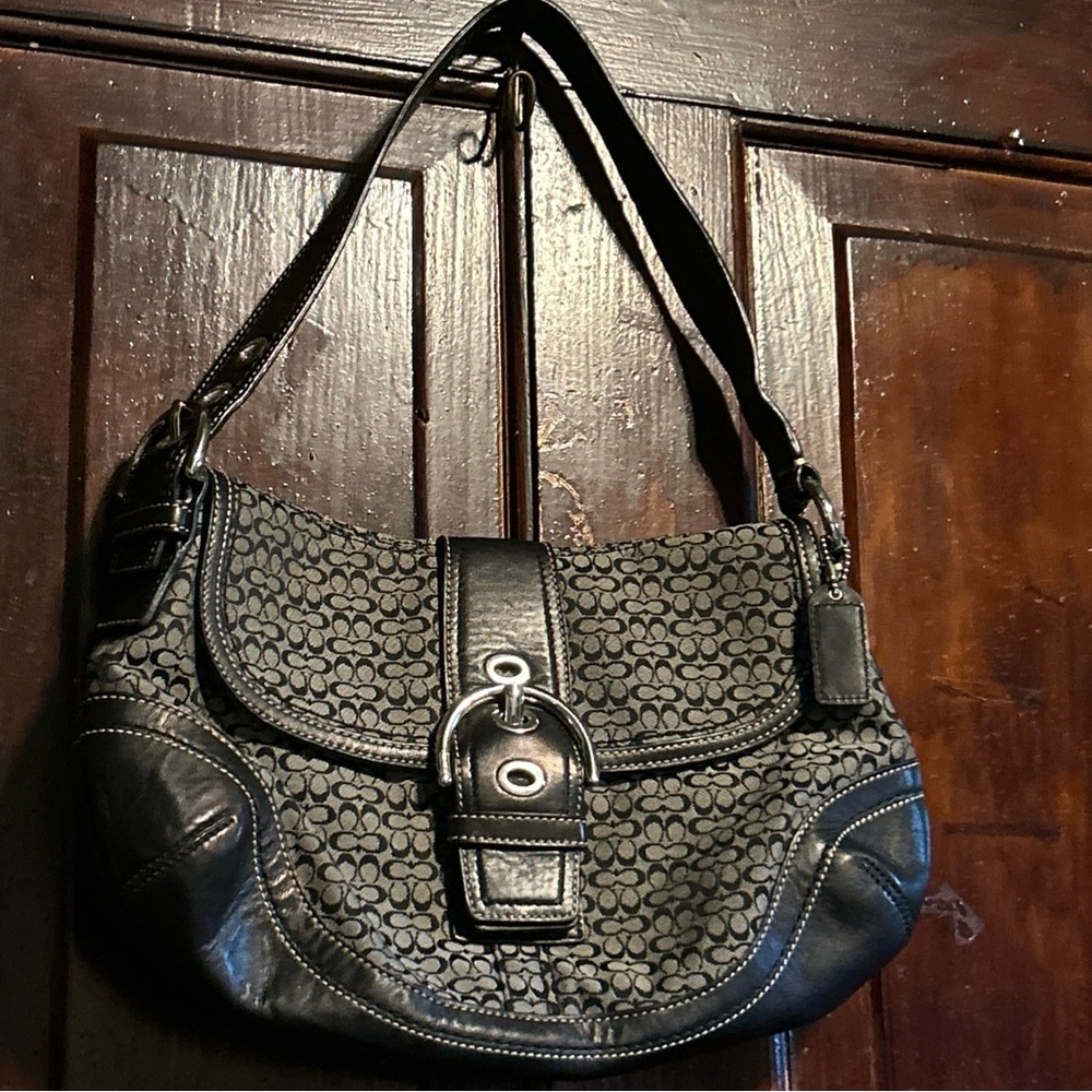Coach Black and Gray Patterned Shoulder Bag